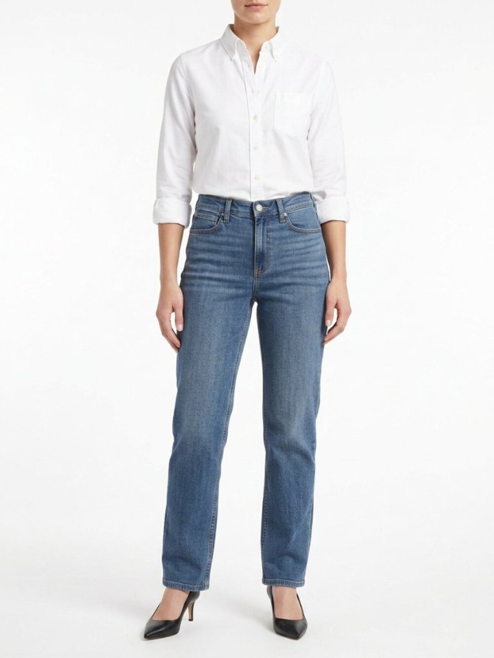 LL Bean 207 Vintage High Rise Straight Jeans 14 Med Wash NWT